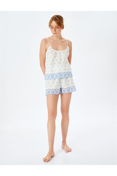 Koton Top de pijama cu bretele subțiri din bumbac cu detaliu de broderie