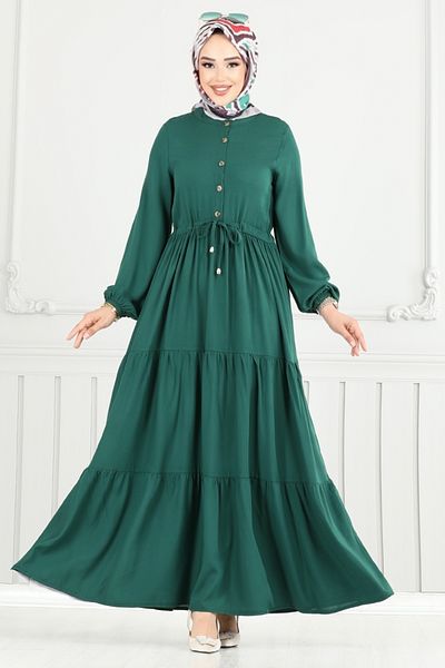 ModaMerve Half Button Dress 2350Bgs895-M Light Emerald