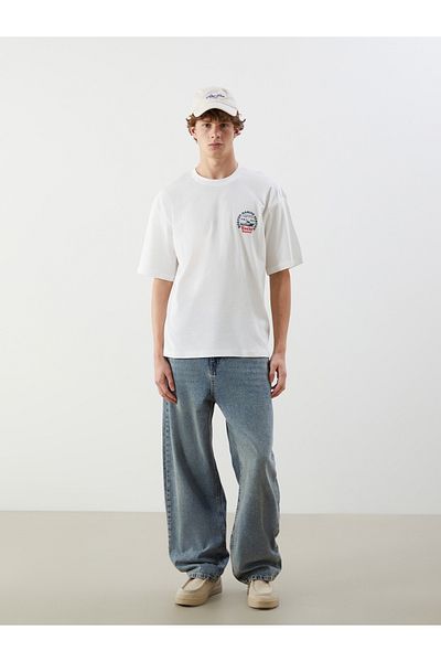LC Waikiki Bedrucktes Herren-T-Shirt aus gekämmter Baumwolle mit Rundhalsausschnitt