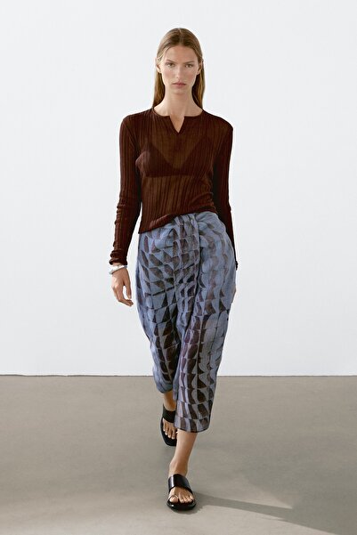 Massimo Dutti Uzun kollu fitilli t-shirt