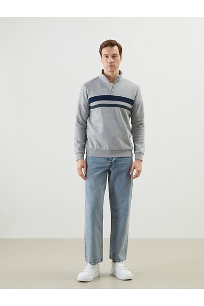LC Waikiki Stand Collar Long Sleeve Striped Men's Sweatshirt