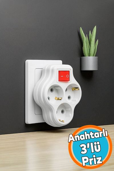 NZB Group Socket Golyat Button Plug Wireless on Off Switched Grounded Multi Coupler 3-Piece White