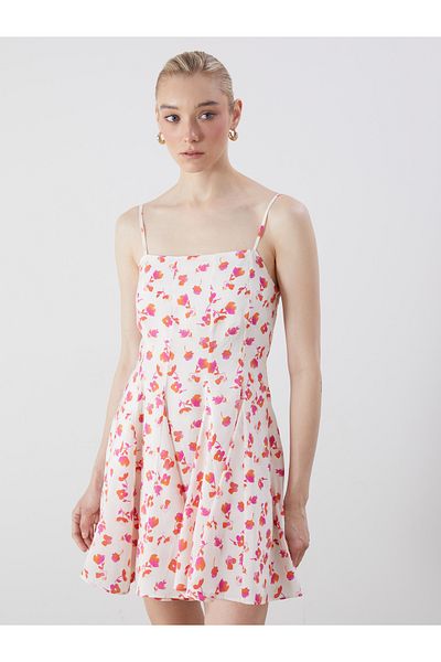 LC Waikiki Μίνι φόρεμα με τετράγωνο γιακά Floral Modal Blend