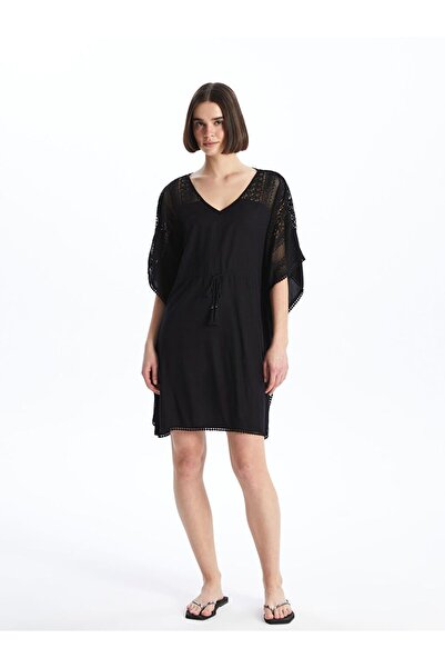 LC Waikiki V-Neck Embroidered Women's Beach Dress