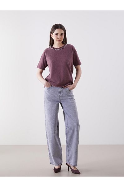 LC Waikiki Crew Neck Women's Knitwear Sweater with Stones
