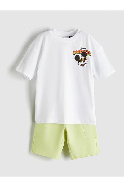 LC Waikiki Mickey Mouse Printed Boys' T-Shirt and Shorts 2-Piece