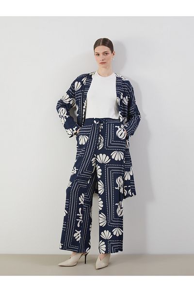 LC Waikiki Patterned Wide Leg Women's Trousers with Elastic Waist