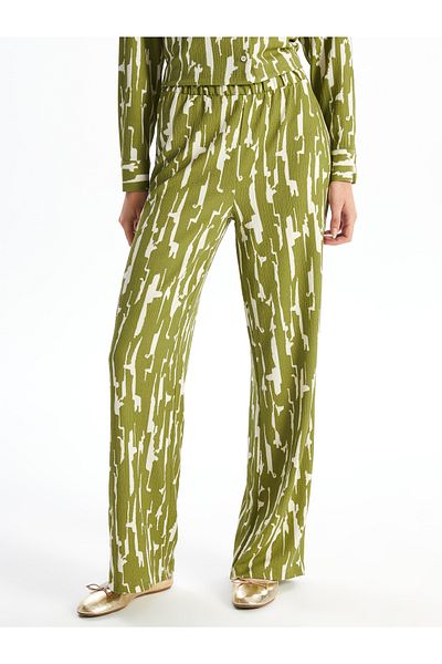 LC Waikiki Patterned Wide Leg - Elastic Waist Women's Trousers
