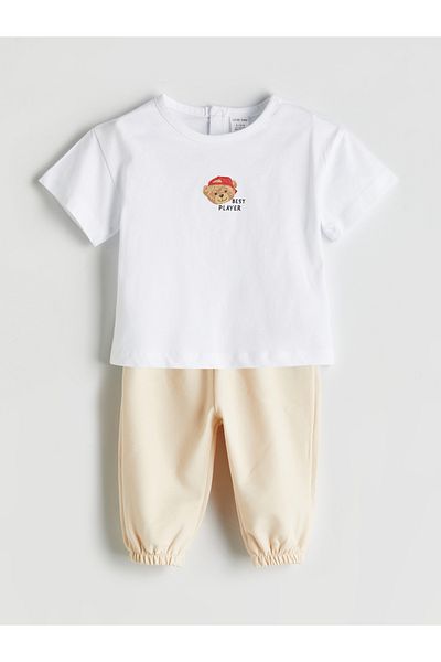 LC Waikiki Bear Teddy Printed Baby Boy T-Shirt and Pants 2-Piece Set