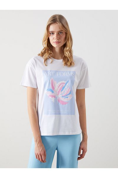 LC Waikiki Γυναικείο μπλουζάκι με στάμπα Crew Neck