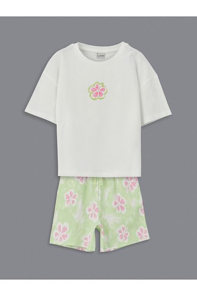 LC Waikiki Crew Neck Floral Girl's T-Shirt and Shorts