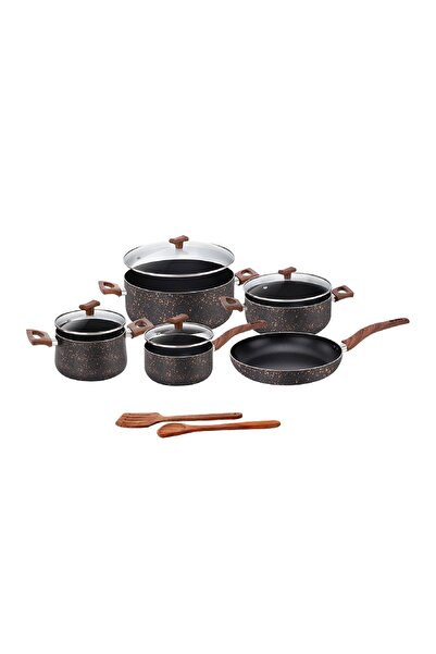 Chefline طقم أواني طهي رخامية غير لاصقة، ١١ قطعة | أواني ومقالي متينة مطلية بالرخام غير لاصقة