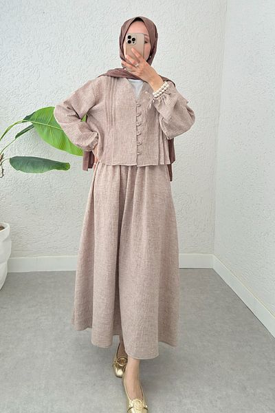 DPARİS Rib Detailed Double Suit with Elastic Waist
