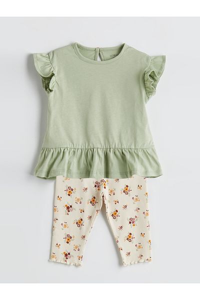 LC Waikiki Baby Girl T-Shirt and Floral Leggings 2-Piece