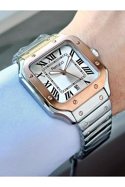 Ferrucci Men's Square Case Metal Cord Wrist Watch