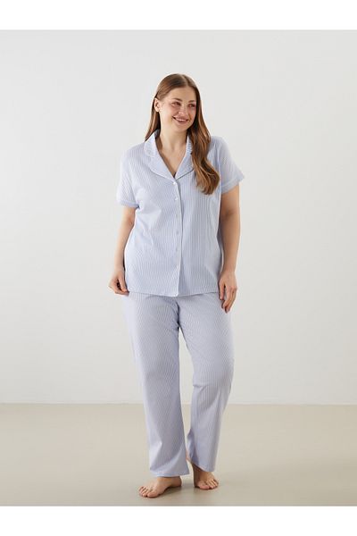 LC Waikiki Σετ γυναικείες πιτζάμες με ρίγες Plus Size