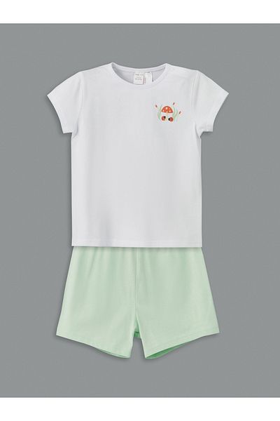LC Waikiki Crew Neck Printed Baby Girl T-Shirt and Shorts 2-Piece Set