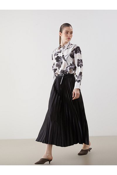 LC Waikiki Satin Women's Pleated Skirt with Elastic Waist