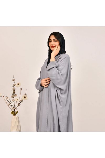 Beyond Light gray half-bisht abaya with washed silk fabric