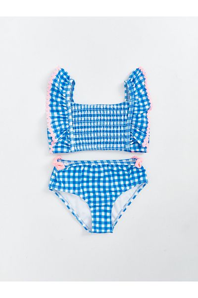 LC Waikiki Karierter Mädchen-Bikini mit quadratischem Kragen