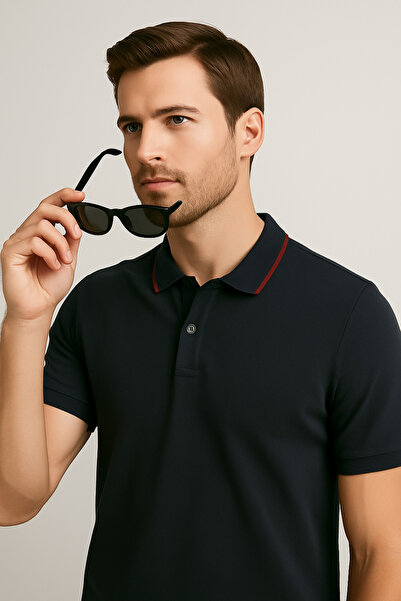 UOMO PARK 2988-1 Μπλουζάκι με λαιμόκοψη και μανσέτα από βαμβακερό γιακά Polo ...