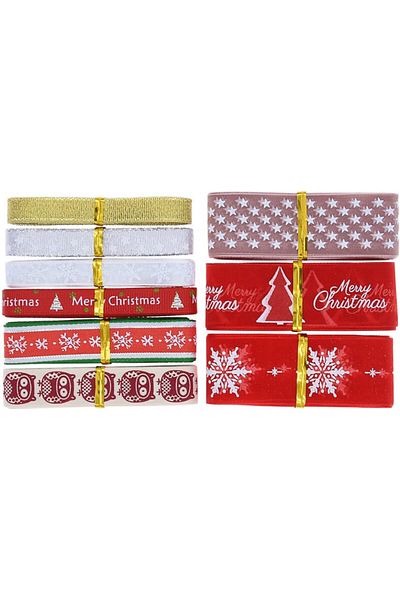 DYWW Set of 9 rolls of DYWW Christmas ribbon, red/white/gold, polyester, 10 mm / 15 mm / 25 mm