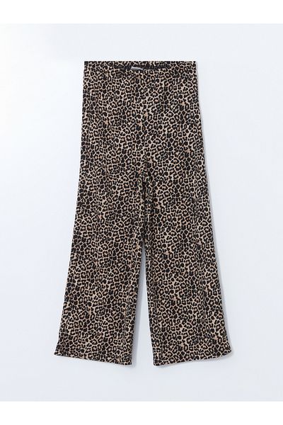 LC Waikiki Leopard Patterned Girl's Trousers with Elastic Waist