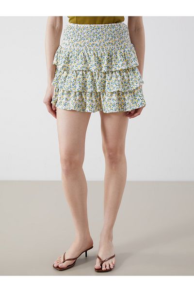 LC Waikiki Fusta mini pliată cu talie elastică florală
