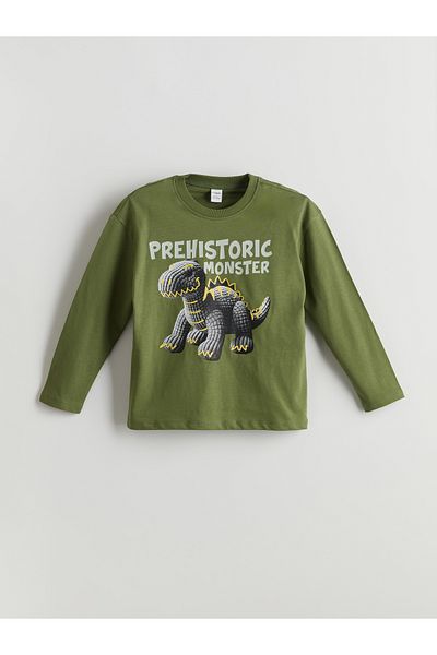 LC Waikiki Lcw Kids Green Dinosaur Printed Boys' T-Shirt and Shorts 2-Pack