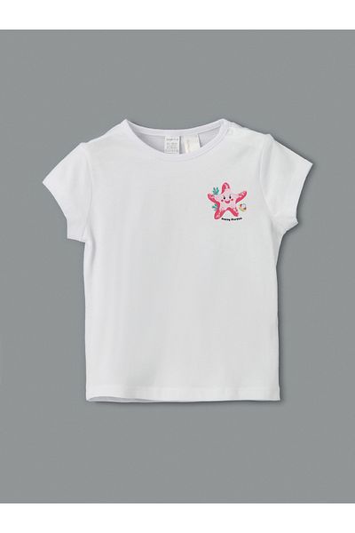LC Waikiki Crew Neck Printed Baby Girl T-Shirt and Shorts 2-Piece Set