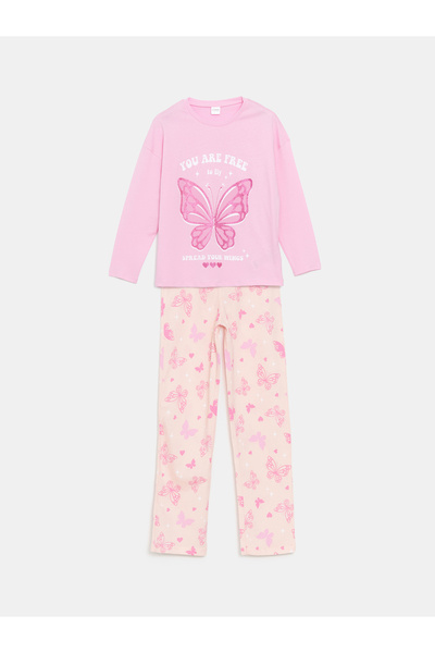 LC Waikiki Комплект пижама за момиче с кръгло деколте