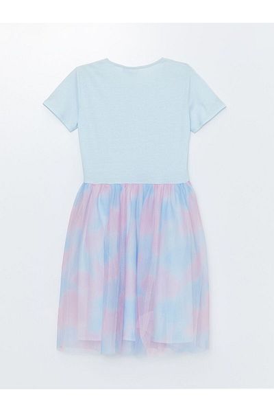 LC Waikiki LCW Kids Crew Neck Elsa Printed Short Sleeve Girl's Dress