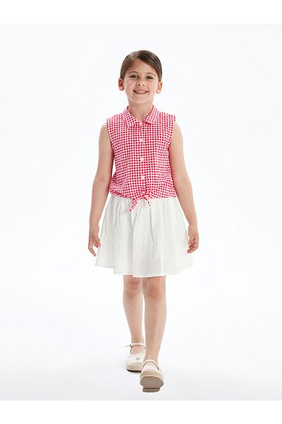 LC Waikiki Plaid Girl's Shirt and Skirt 2-Piece