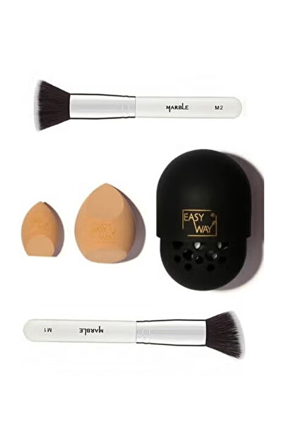 Marble طقم اسفنجات مكياج من 3 قطع اسفنجة كنتور + 2 فرشاة تجميل للوجه M1-2 من ماربيل