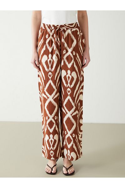 LC Waikiki Patterned Wide Leg Women's Trousers with Elastic Waist