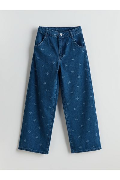 LC Waikiki Pantaloni de jeans pentru fete cu model cu fundă elastică cu talie reglabilă