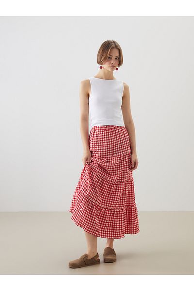 LC Waikiki Plaid Folded Skirt with Elastic Waist
