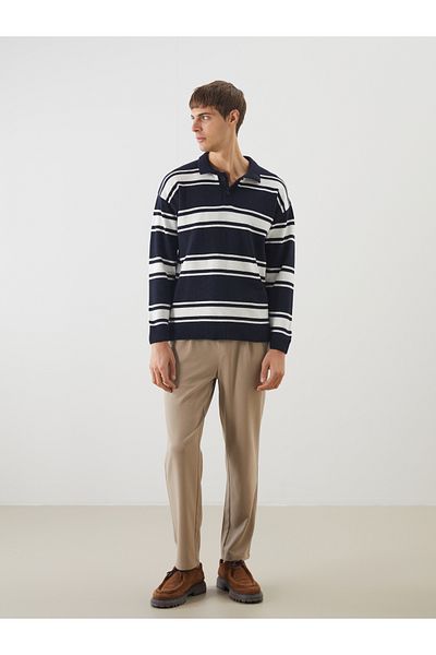 LC Waikiki Gestreifter Herren-Strickpullover mit Polokragen