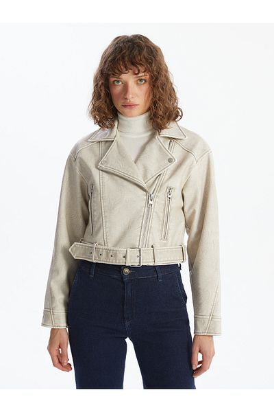 LC Waikiki Γυναικείο δερμάτινο μπουφάν Biker Collar