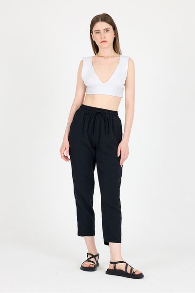 Rays Black Muslin 100% Cotton Elastic Waist Trousers 8055A