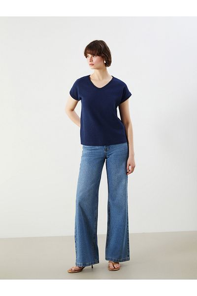LC Waikiki V-Neck Textured Women's T-Shirt