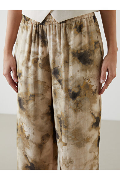 LC Waikiki Patterned Wide Leg Women's Trousers with Elastic Waist