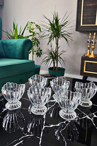 Gülümseten Avm Set of 6 Glass Magnolia Dessert Bowls |   Glass Ice Cream Cookie Bowl |   Breakfast Presentation Bowl
