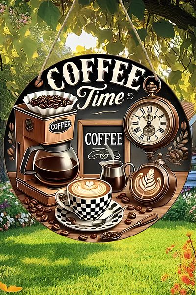 kutuTR ☕   Coffee Time Written Mdf Door Panel – 20 cm |   Vintage Coffee Corner Decor 🕰️ 🍫   K S002