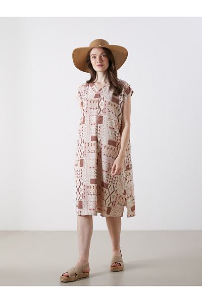 LC Waikiki Ethnic Patterned A-Line Linen Blend Mini Dress
