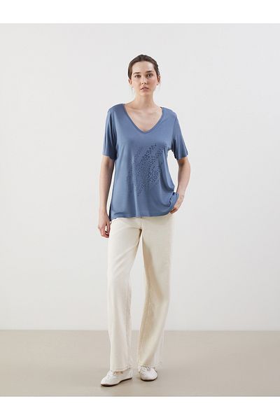 LC Waikiki V-Neck Patterned Women's T-Shirt