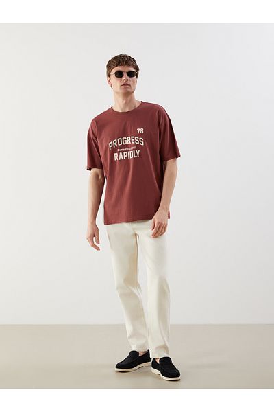 LC Waikiki Tricou pentru bărbați din bumbac pieptănat cu mânecă scurtă cu decolteu