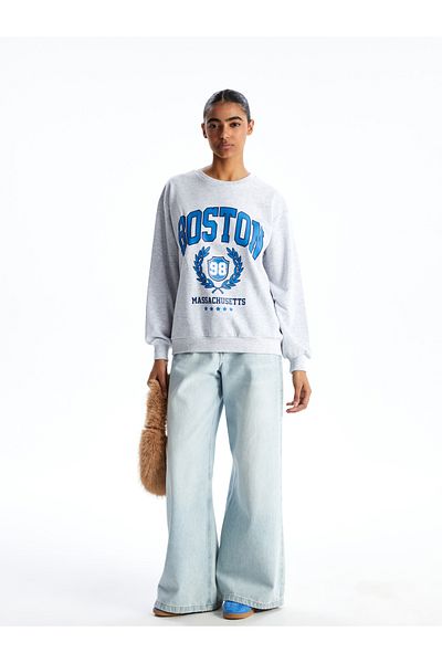 LC Waikiki Boston Printed Oversize Women's Sweatshirt