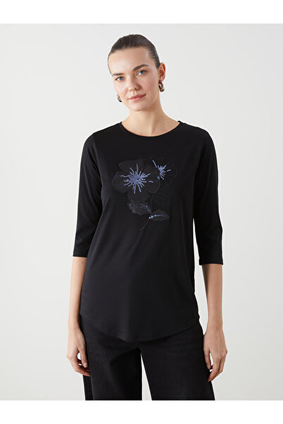 LC Waikiki طاقم الرقبة الأزهار المرأة تي شيرت