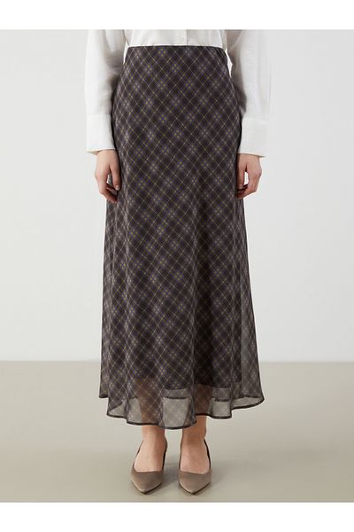 LC Waikiki Loose Fit Plaid Chiffon Skirt